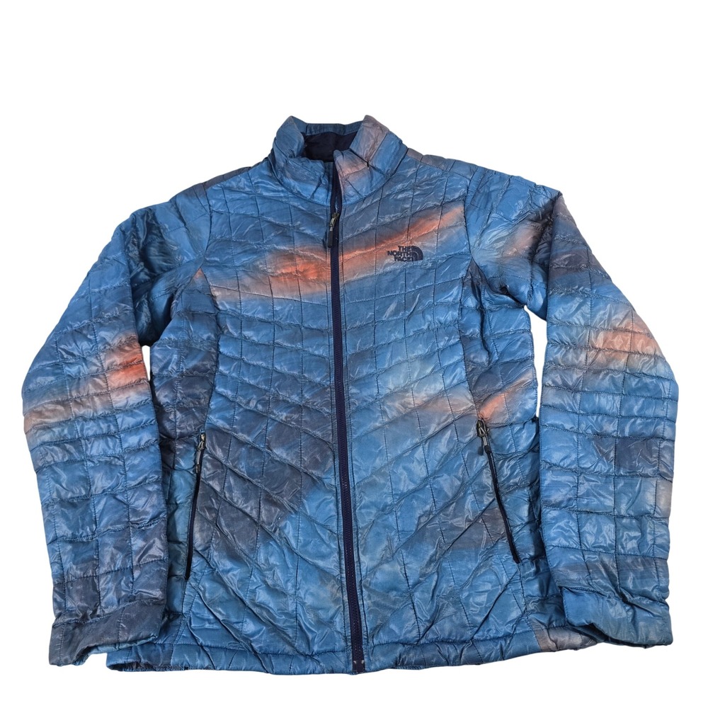 The North Face ThermoBall Quilted Jacket Blue Orange Print Womens Small S16‎